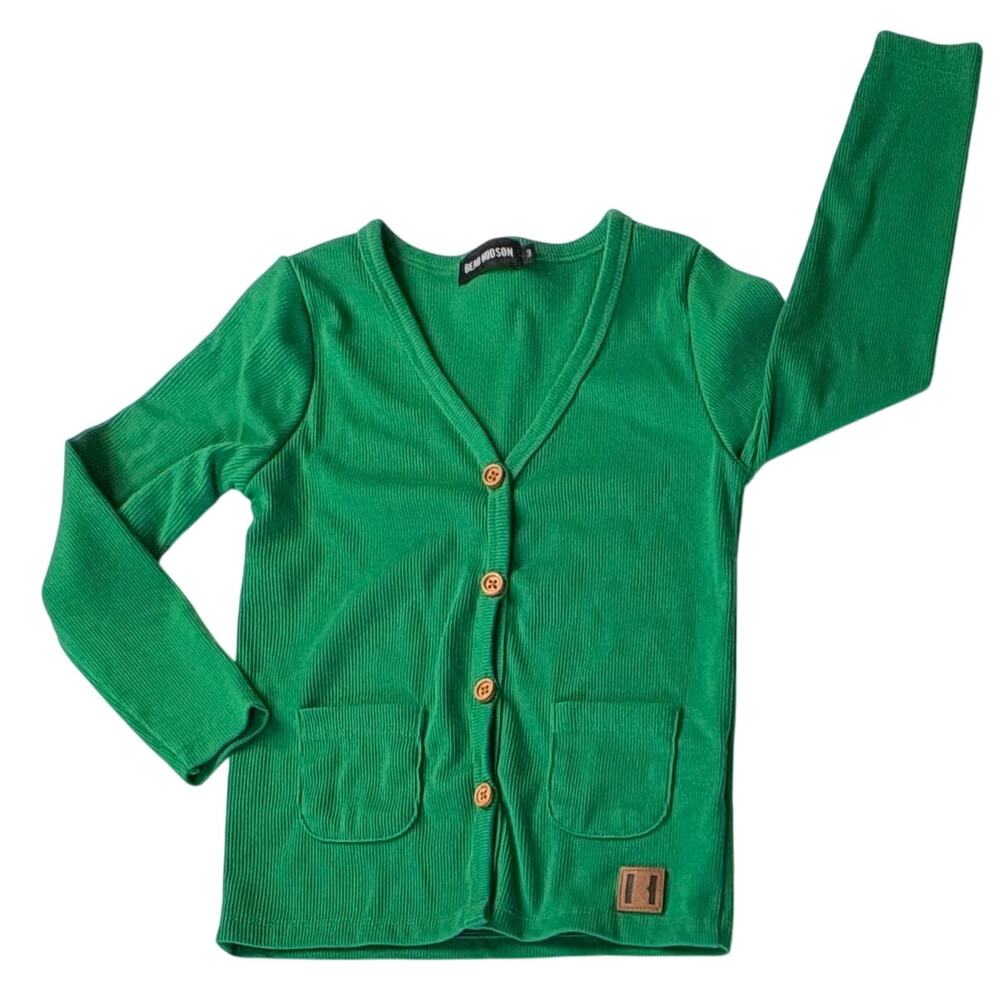 Beau Hudson Green Ribbed Knit‎ Cardigan Unisex AU3 US 3T Button Front Casual